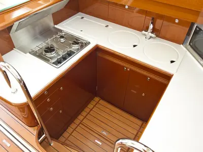 Galley of George's, a Prestige 46 Fly motorboat at Primošten, Croatia