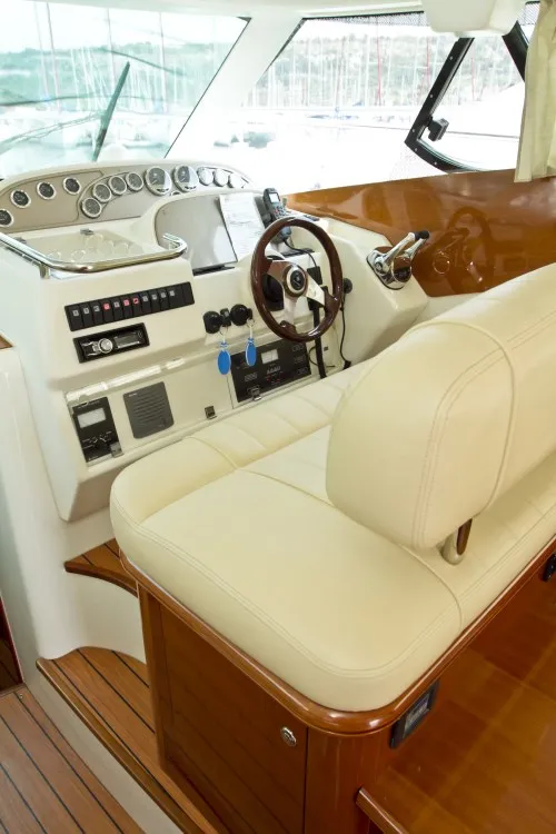 Cockpit of George's, a Prestige 46 Fly motorboat at Primošten, Croatia