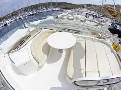 Deck of George's, a Prestige 46 Fly motorboat at Primošten, Croatia