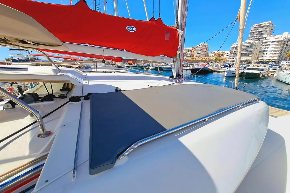 Deck of The Mob, a Lagoon 421 catamaran at Sant Antoni de Portmany, Spain