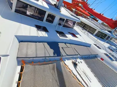 Deck of The Mob, a Lagoon 421 catamaran at Sant Antoni de Portmany, Spain