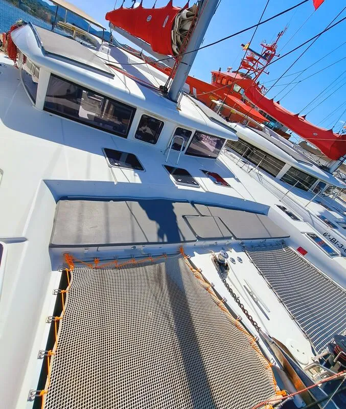 Deck of The Mob, a Lagoon 421 catamaran at Sant Antoni de Portmany, Spain