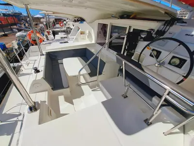 Cockpit of The Mob, a Lagoon 421 catamaran at Sant Antoni de Portmany, Spain