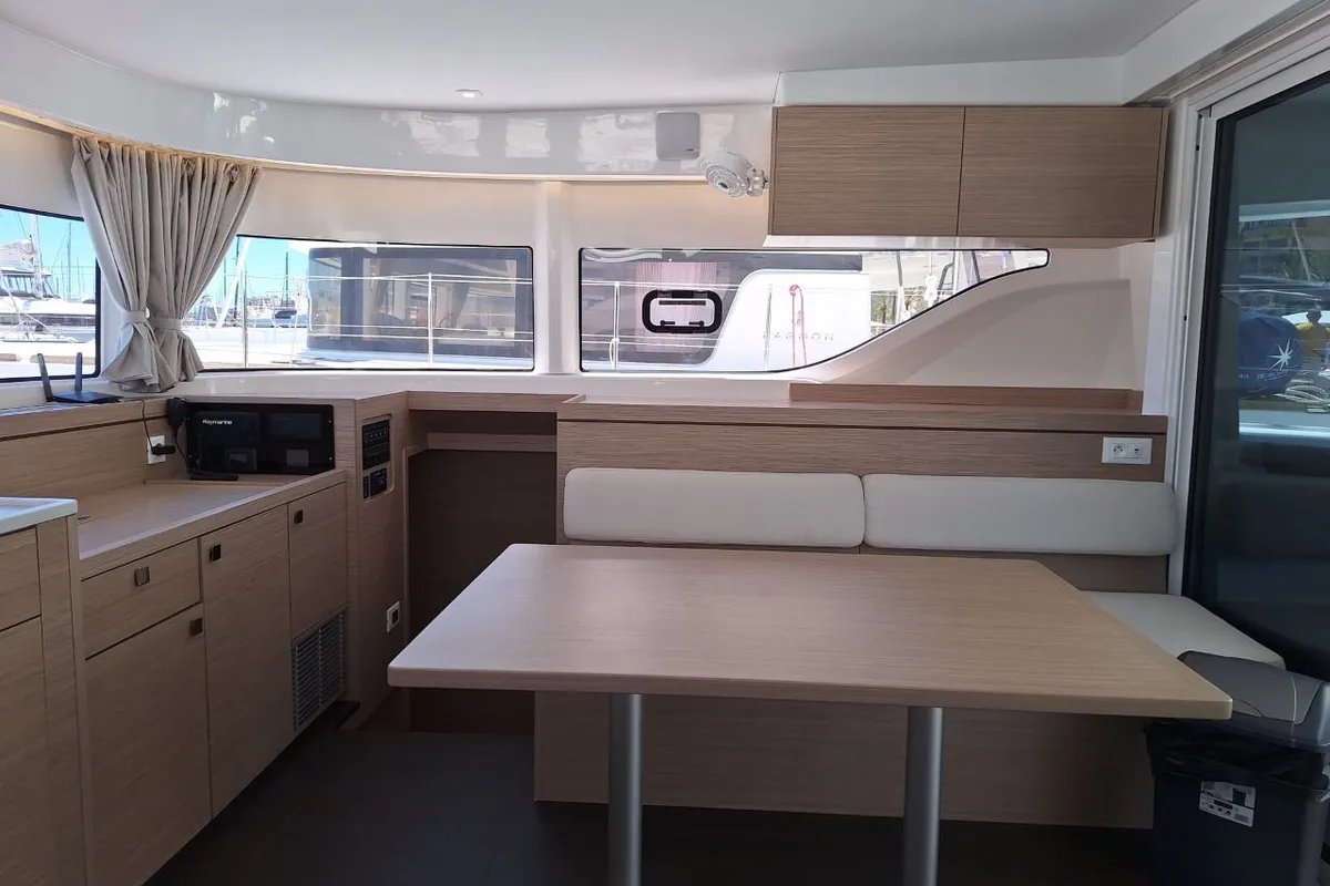 Galley of ALBA J, a Lagoon 43 catamaran at Palma de Mallorca, Spain