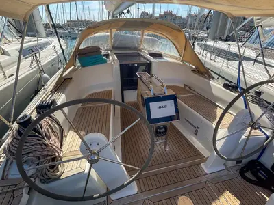 Cockpit of Pasyco, a Hanse 348 sailboat at Hyères, France