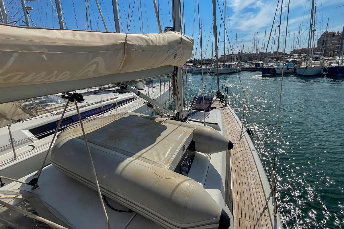 Deck of Pasyco, a Hanse 348 sailboat at Hyères, France