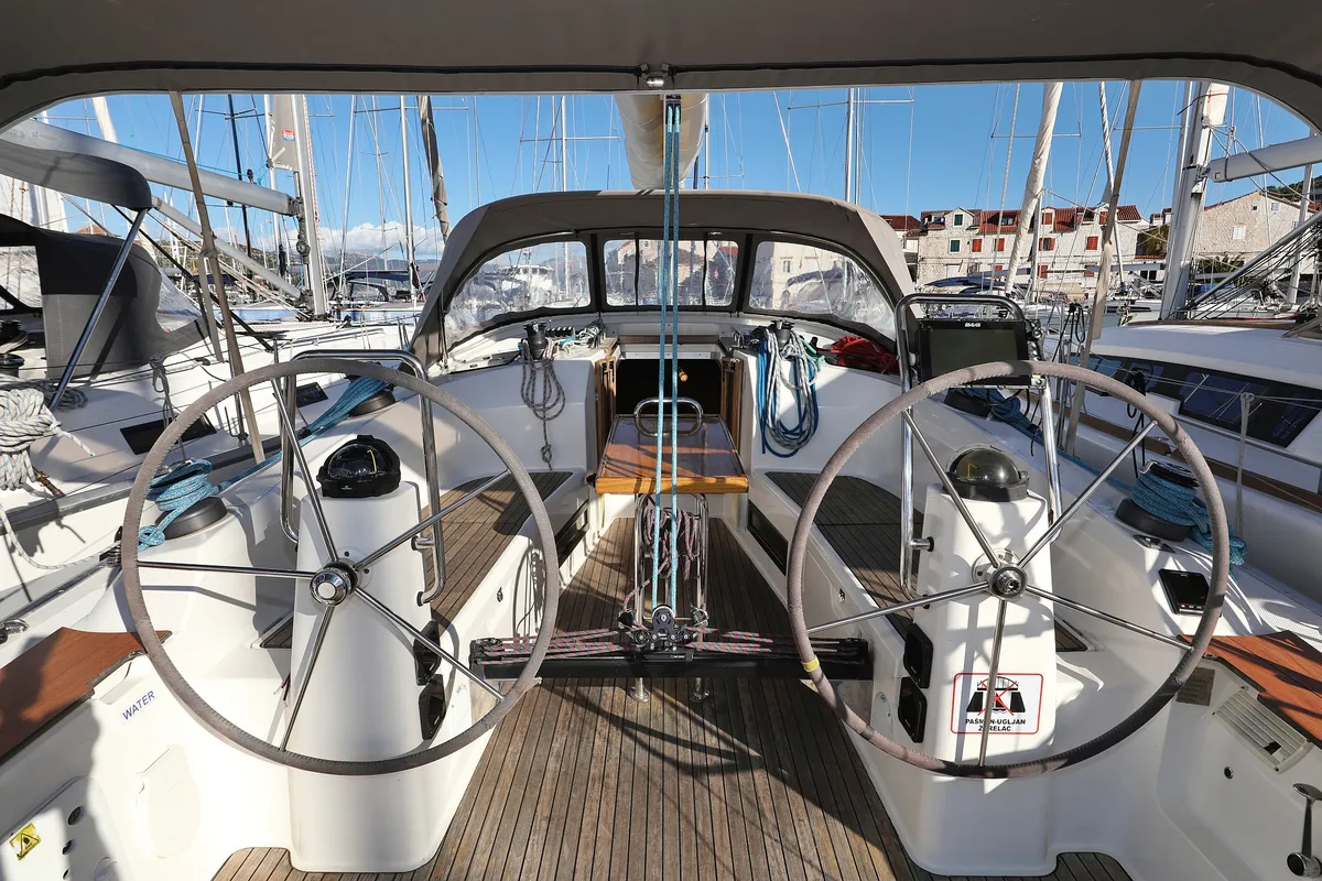 Cockpit of Silver Arrow, a Bavaria Cruiser 40 S sailboat at Grad Biograd na Moru, Croatia