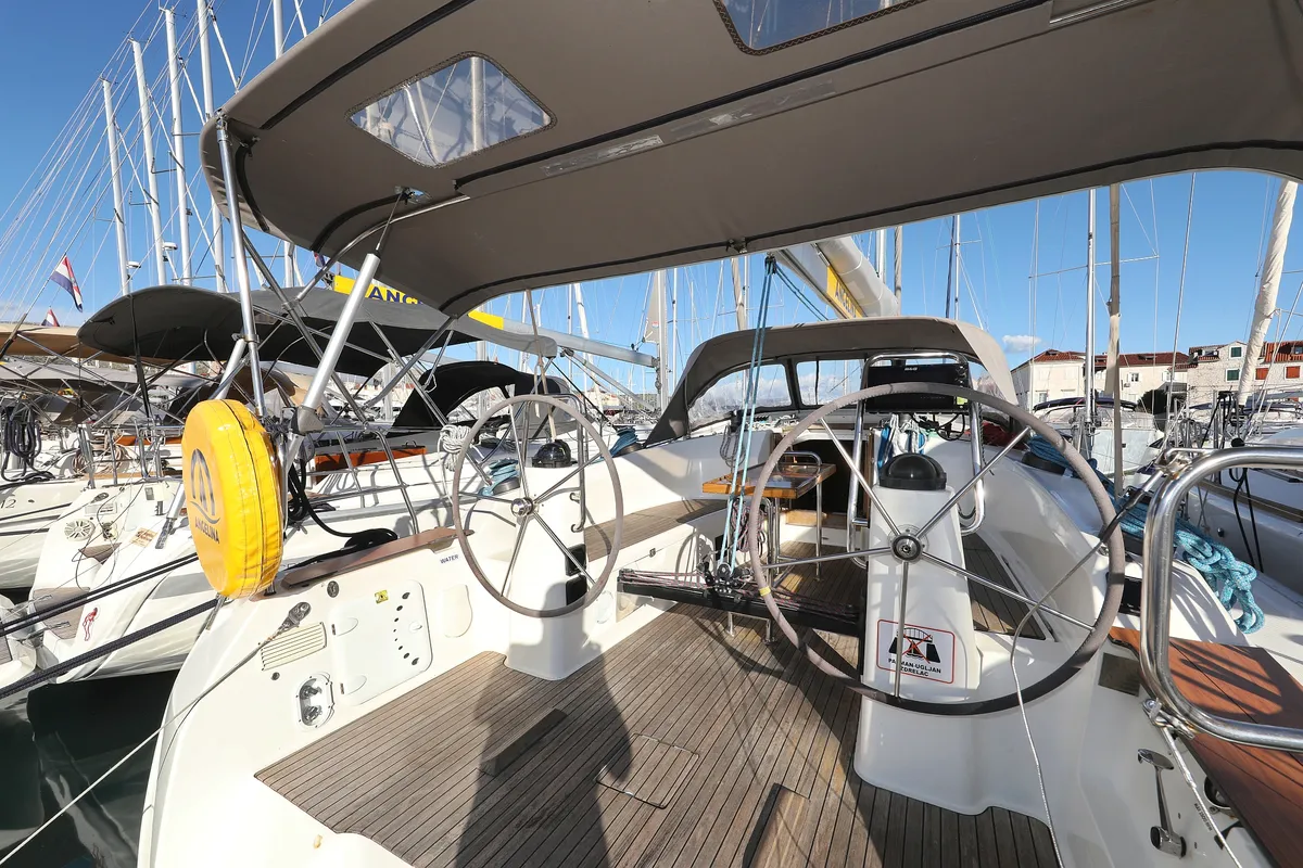 Cockpit of Silver Arrow, a Bavaria Cruiser 40 S sailboat at Grad Biograd na Moru, Croatia