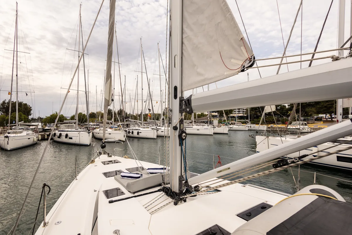 Exterior view of Silver I, a Bavaria C45 sailboat at Municipal Unit of Palairos, Greece