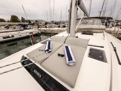 Deck of Silver I, a Bavaria C45 sailboat at Municipal Unit of Palairos, Greece