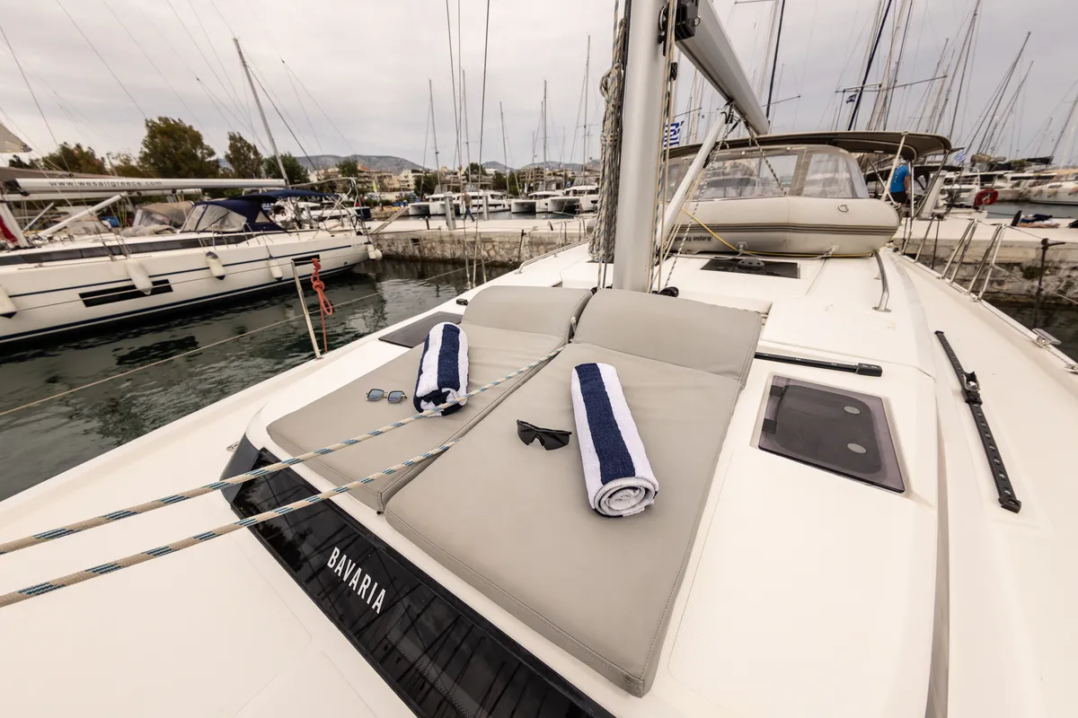 Deck of Silver I, a Bavaria C45 sailboat at Municipal Unit of Palairos, Greece