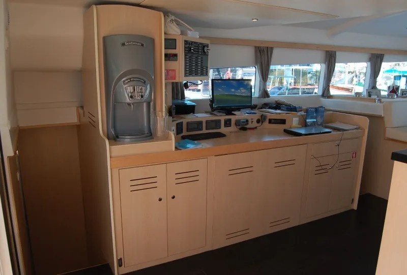 Cockpit of Bacchus, a Catlante 600 catamaran at Roche Caiman, Seychelles