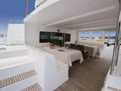 Deck of Bacchus, a Catlante 600 catamaran at Roche Caiman, Seychelles