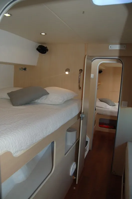 Cabin on Bacchus, a Catlante 600 catamaran at Roche Caiman, Seychelles