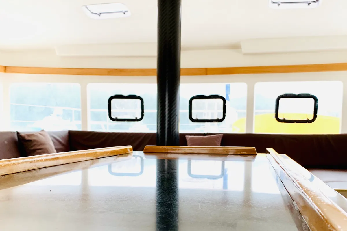Salon of Bacchus, a Catlante 600 catamaran at Roche Caiman, Seychelles