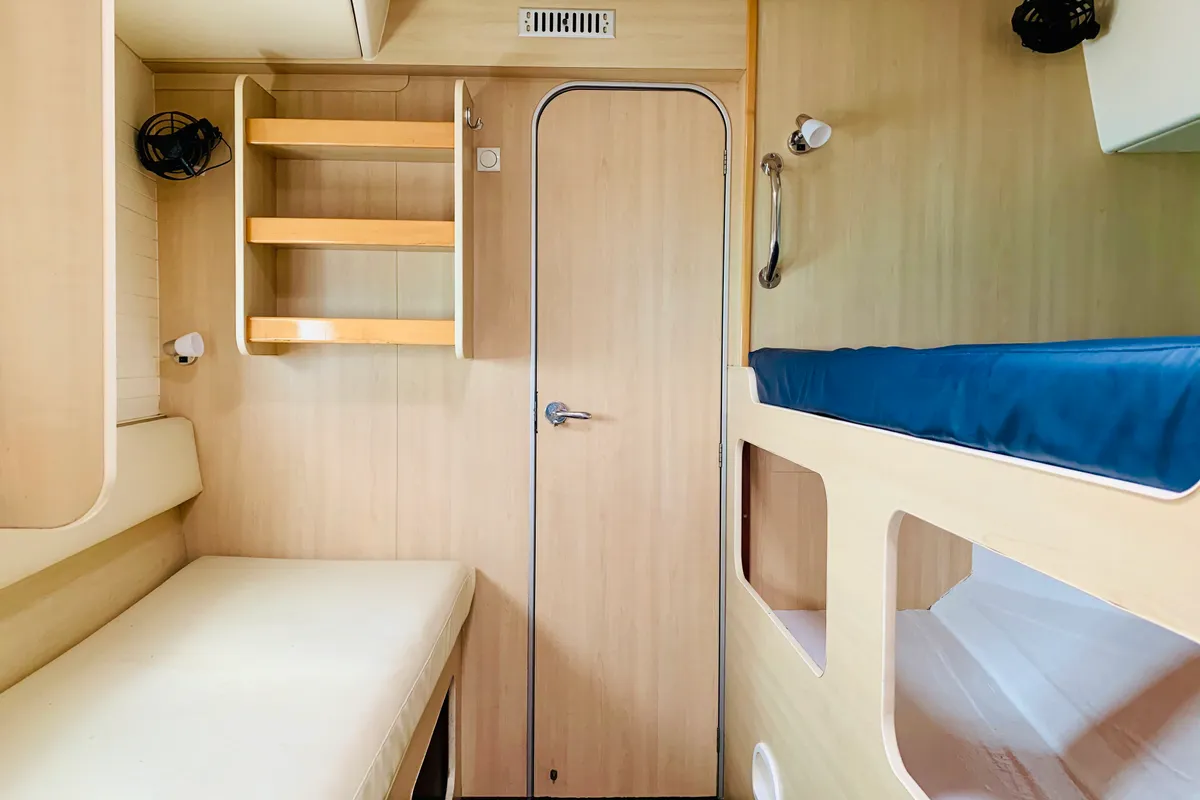 Cabin on Bacchus, a Catlante 600 catamaran at Roche Caiman, Seychelles