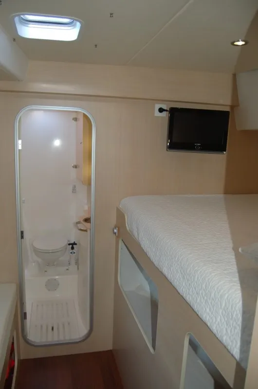 Cabin on Bacchus, a Catlante 600 catamaran at Roche Caiman, Seychelles