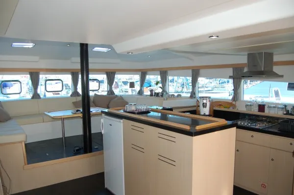 Salon of Bacchus, a Catlante 600 catamaran at Roche Caiman, Seychelles