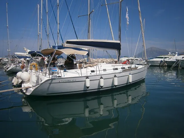 Exterior view of GEORGE'S, a Beneteau Cyclades 43.4 sailboat at Municipal Unit of Lefkada, Greece