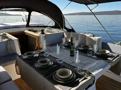 Deck of Marcus D&D Kufner 57, a D&D Kufner 57 sailboat at Trogir, Croatia