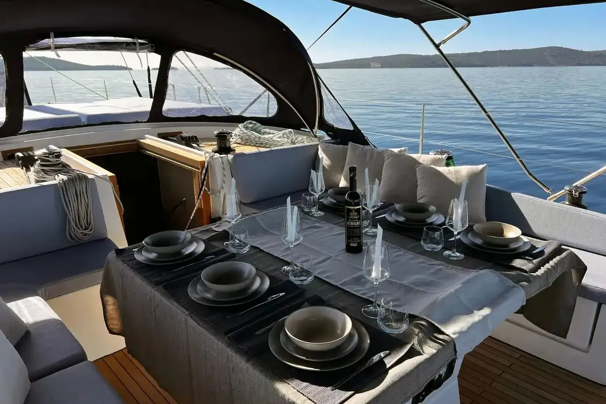 Deck of Marcus D&D Kufner 57, a D&D Kufner 57 sailboat at Trogir, Croatia