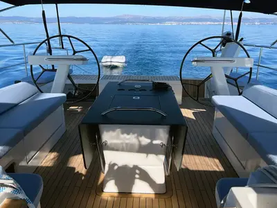 Cockpit of Marcus D&D Kufner 57, a D&D Kufner 57 sailboat at Trogir, Croatia