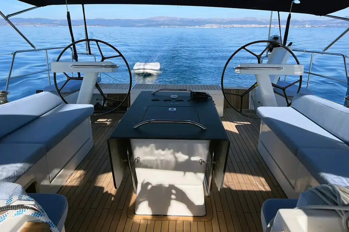 Cockpit of Marcus D&D Kufner 57, a D&D Kufner 57 sailboat at Trogir, Croatia