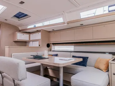 Salon of Reventador 2, a Dufour 470 sailboat at Road Town, British Virgin Islands