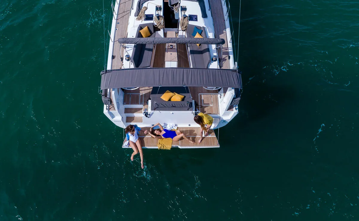 Deck of Reventador 2, a Dufour 470 sailboat at Road Town, British Virgin Islands
