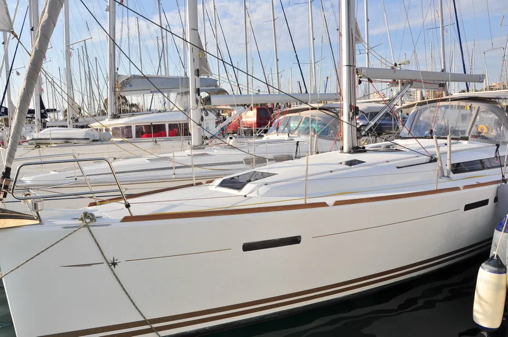 Exterior view of Aeriko, a Jeanneau Sun Odyssey 439 sailboat at Athens, Greece