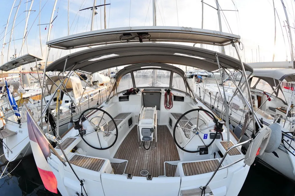 Cockpit of Aeriko, a Jeanneau Sun Odyssey 439 sailboat at Athens, Greece