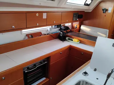 Galley of Kallirrhoe, a Bavaria Cruiser 56 sailboat at Lavrion, Greece