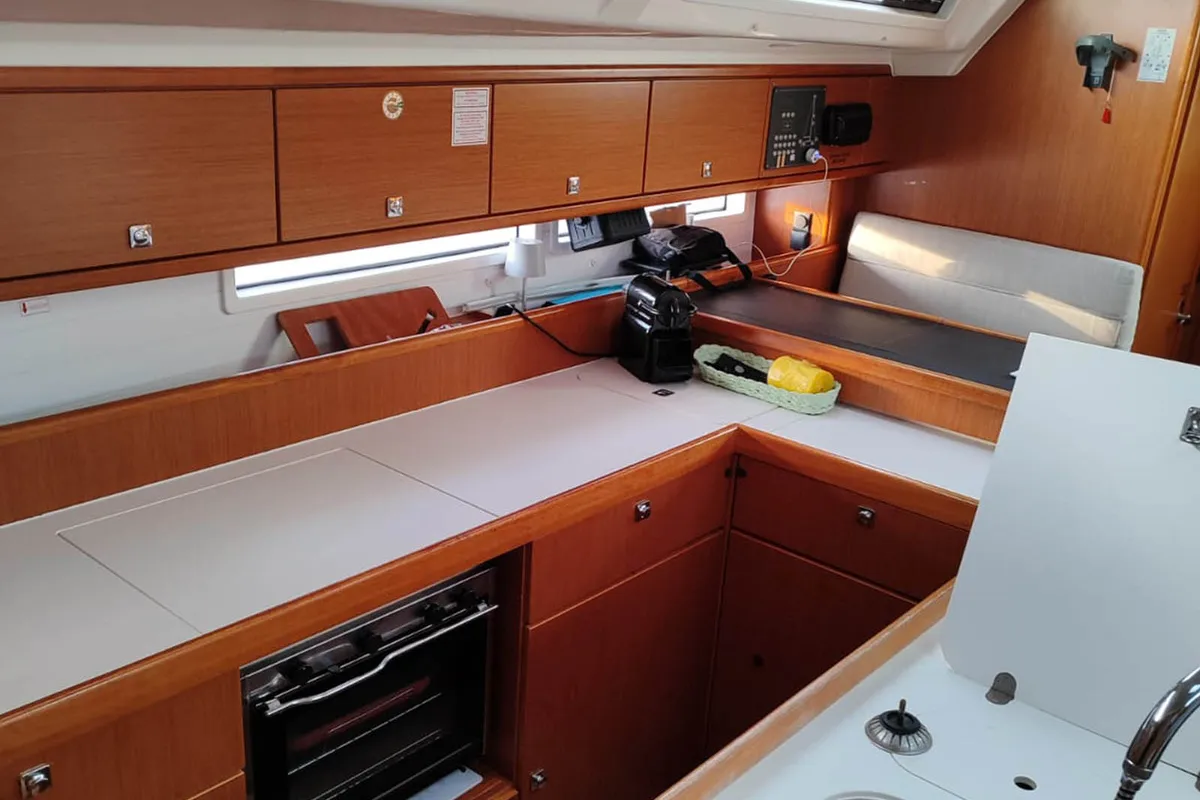 Galley of Kallirrhoe, a Bavaria Cruiser 56 sailboat at Lavrion, Greece
