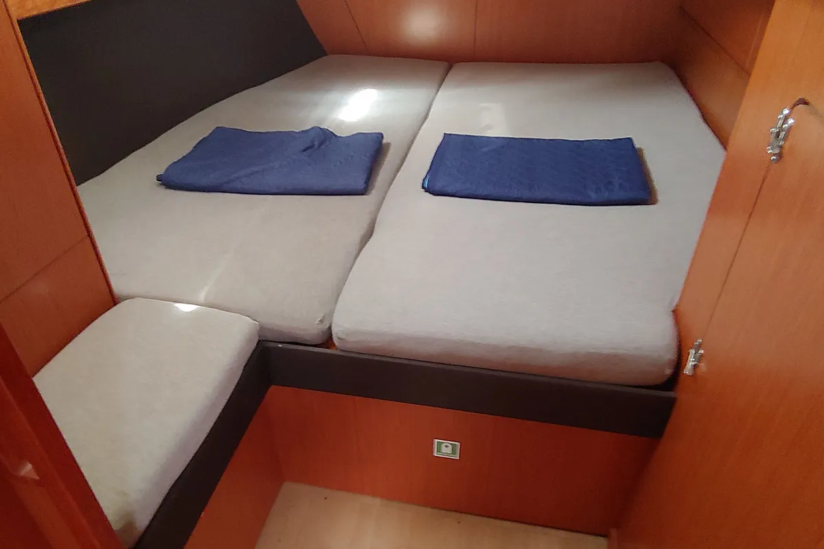 Cabin on Kallirrhoe, a Bavaria Cruiser 56 sailboat at Lavrion, Greece