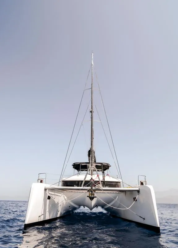 Exterior view of Capella, a Lagoon 52 F catamaran at Fethiye, Turkey