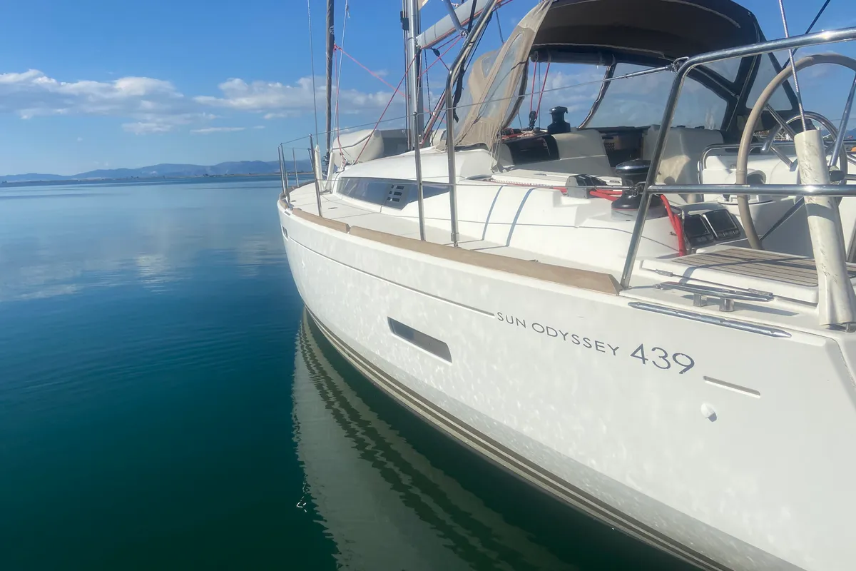 Exterior view of Triada, a Jeanneau Sun Odyssey 439 sailboat at Thessaloniki, Greece