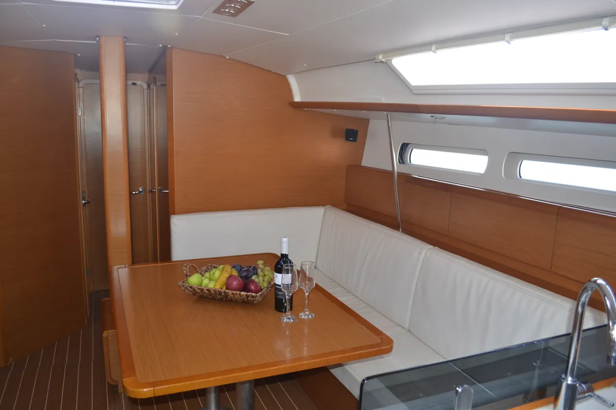 Salon of Triada, a Jeanneau Sun Odyssey 439 sailboat at Thessaloniki, Greece