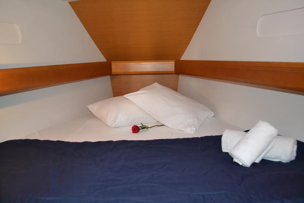 Cabin on Triada, a Jeanneau Sun Odyssey 439 sailboat at Thessaloniki, Greece