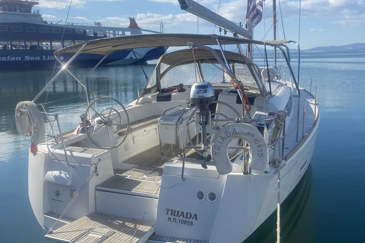 Exterior view of Triada, a Jeanneau Sun Odyssey 439 sailboat at Thessaloniki, Greece
