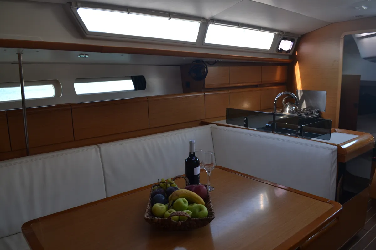 Salon of Triada, a Jeanneau Sun Odyssey 439 sailboat at Thessaloniki, Greece