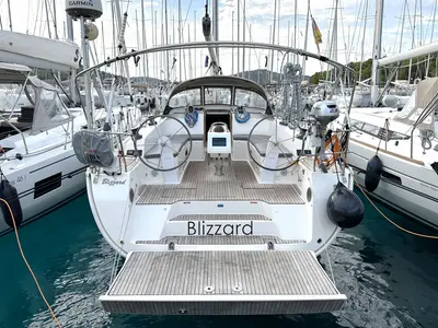 Cockpit of Blizzard, a Bavaria Cruiser 46 sailboat at Općina Rogoznica, Croatia