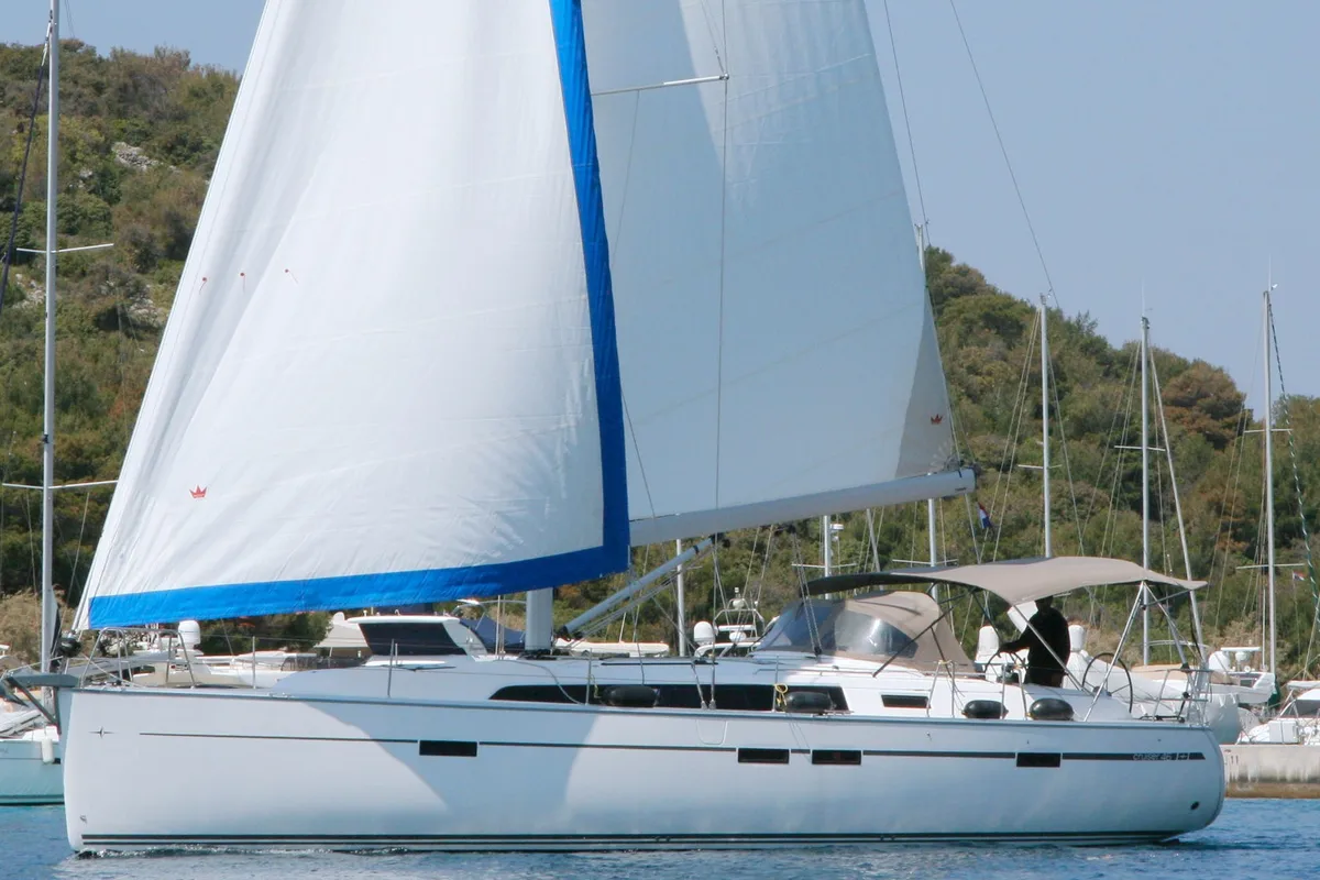 Exterior view of Blizzard, a Bavaria Cruiser 46 sailboat at Općina Rogoznica, Croatia