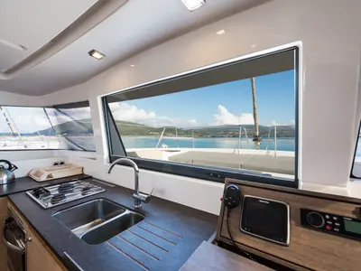 Galley of Vallejo, a Bali 4.0 catamaran at Municipal Unit of Lefkada, Greece