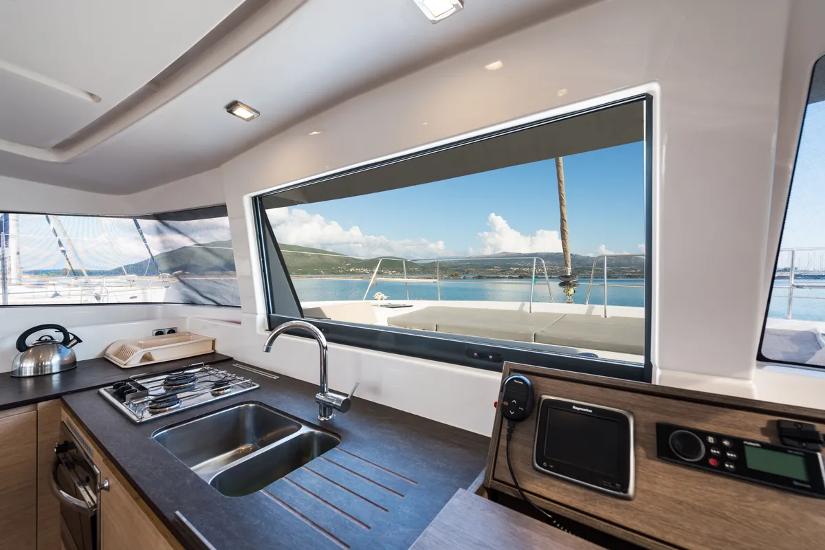 Galley of Vallejo, a Bali 4.0 catamaran at Municipal Unit of Lefkada, Greece