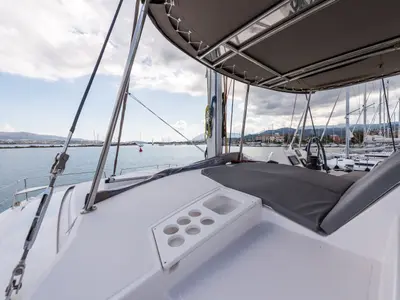 Deck of Vallejo, a Bali 4.0 catamaran at Municipal Unit of Lefkada, Greece