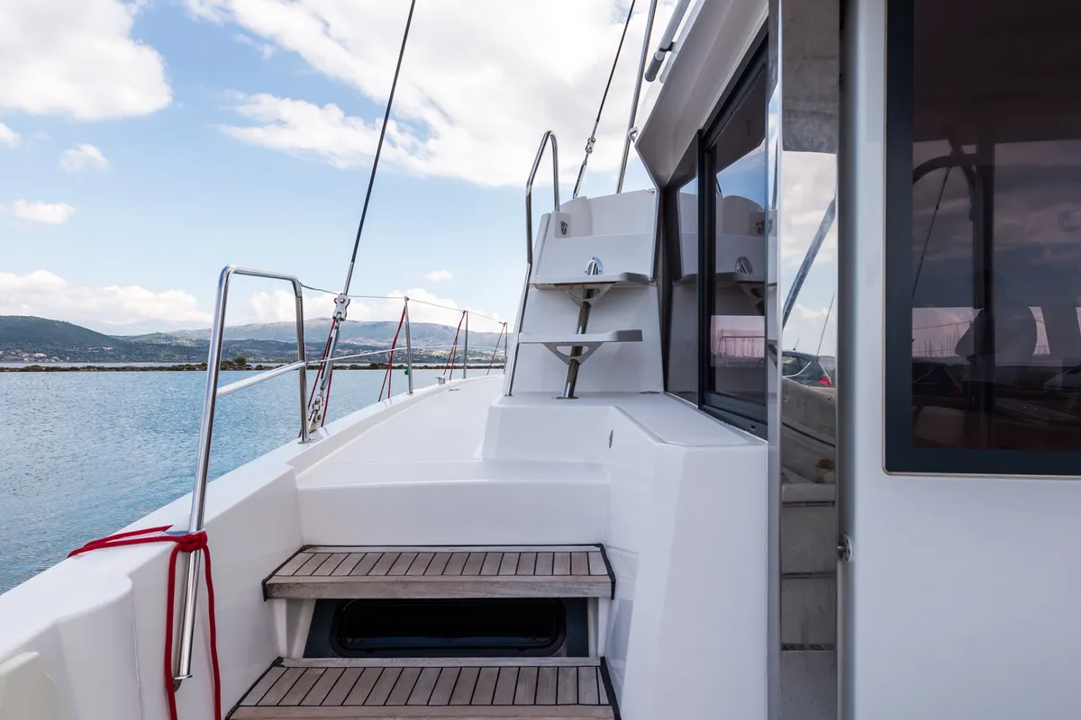 Deck of Vallejo, a Bali 4.0 catamaran at Municipal Unit of Lefkada, Greece
