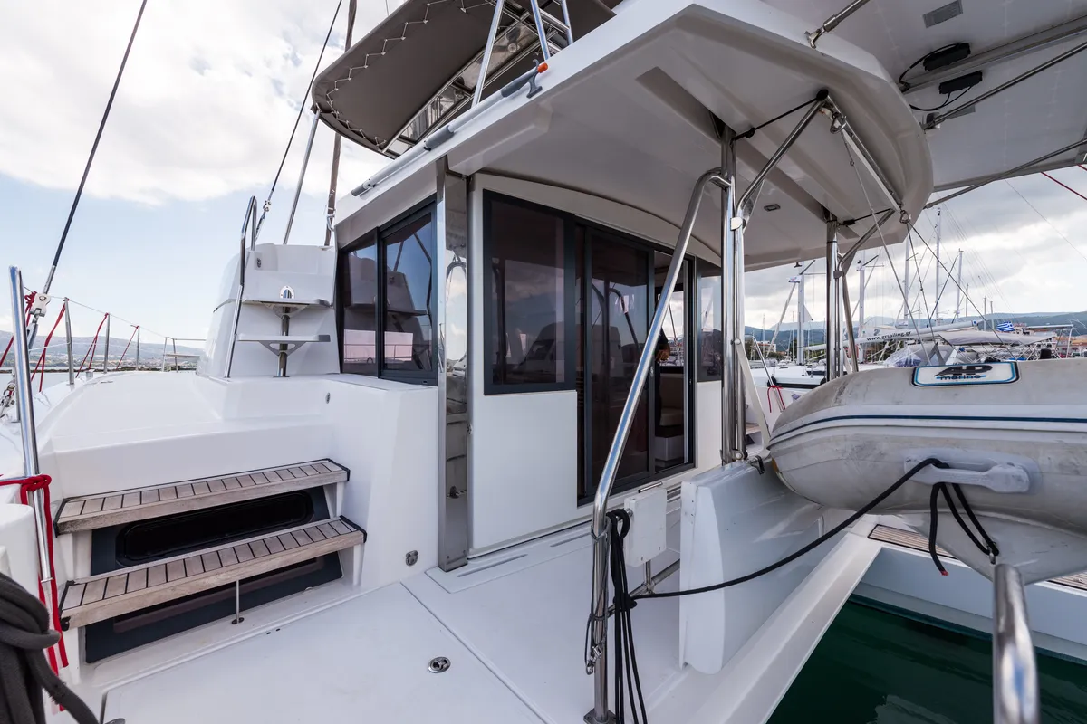 Exterior view of Vallejo, a Bali 4.0 catamaran at Municipal Unit of Lefkada, Greece