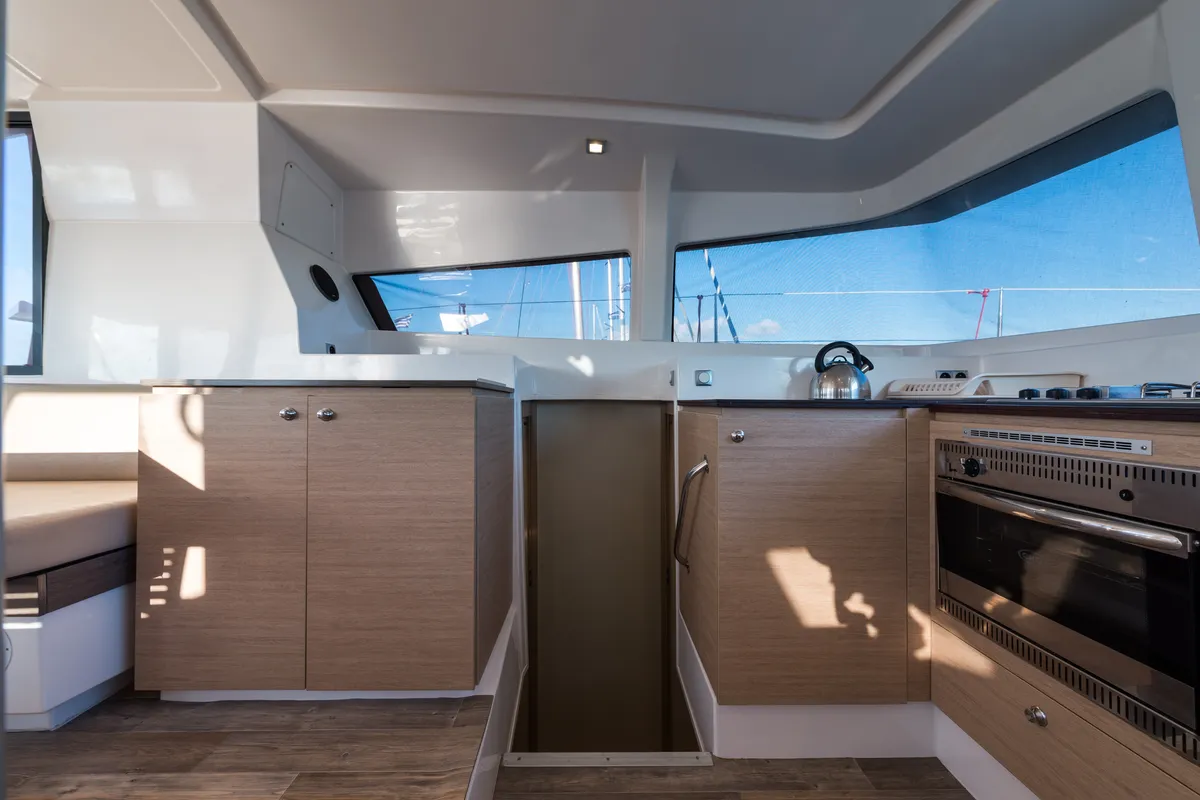 Galley of Vallejo, a Bali 4.0 catamaran at Municipal Unit of Lefkada, Greece