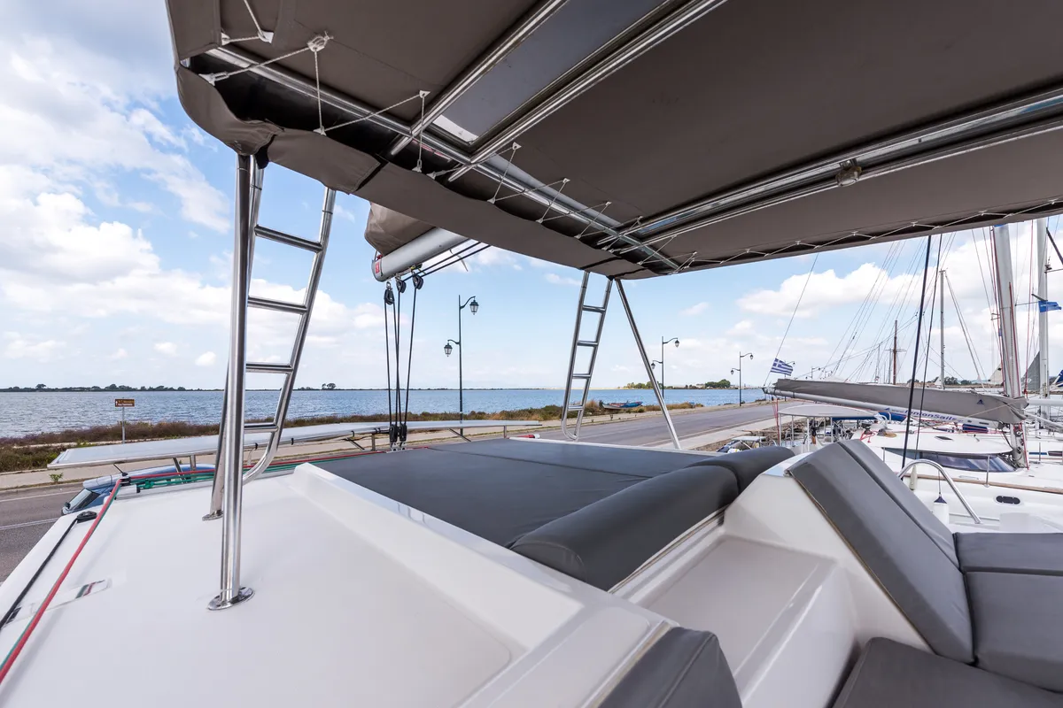 Deck of Vallejo, a Bali 4.0 catamaran at Municipal Unit of Lefkada, Greece