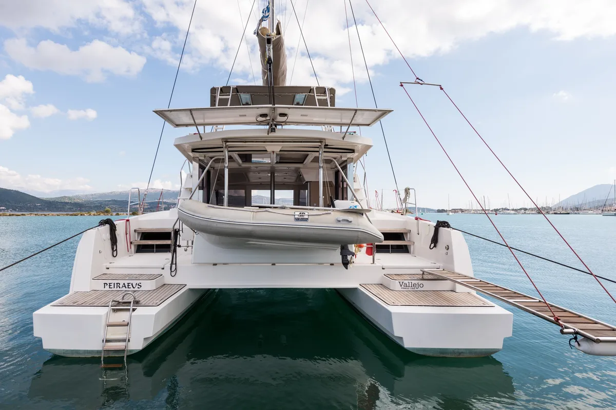 Exterior view of Vallejo, a Bali 4.0 catamaran at Municipal Unit of Lefkada, Greece